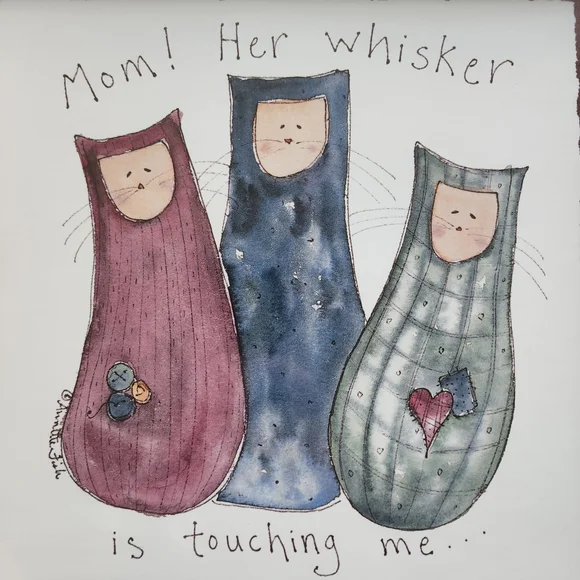Annette Fish wooden framed print 3 cats "Mom! her whisker is touching me" - Picture 9 of 11